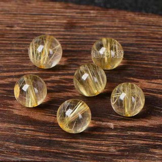健仔批發！天然水晶手鍊材料 金髮晶手鍊配件 手作DIY串珠玉石手鏈材料珠子鈦晶手串圓珠 黃水晶散珠