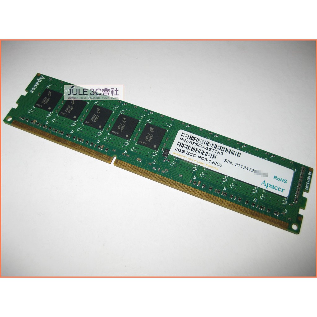JULE 3C會社-宇瞻Apacer DDR3 1600 ECC 8G 8GB PC3-12800 桌機可用 記憶體