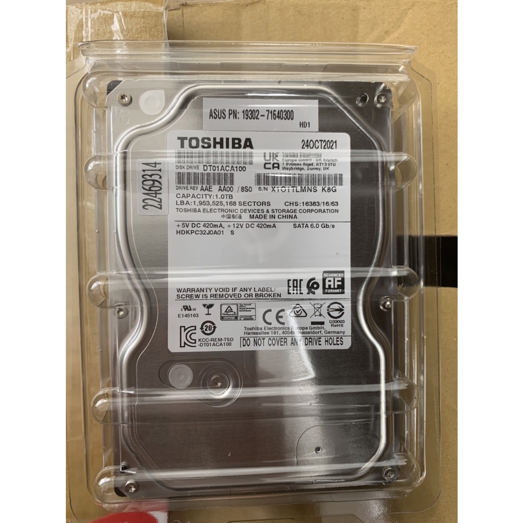 Toshiba 東芝 1TB 3.5吋 7200轉 內接式硬碟 DT01ACA100