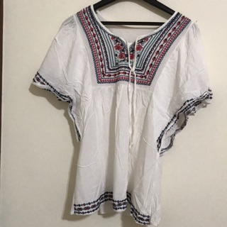 Niche aelect｜二手近全新 圖騰寬袖上衣 民俗風上衣 圖騰刺繡上衣
