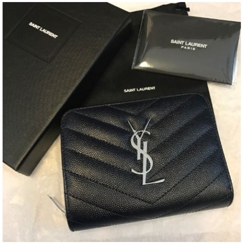 Ysl Saint Laurent Logo 金字黑色短夾零錢包卡夾基本款經典款保證真品 蝦皮購物