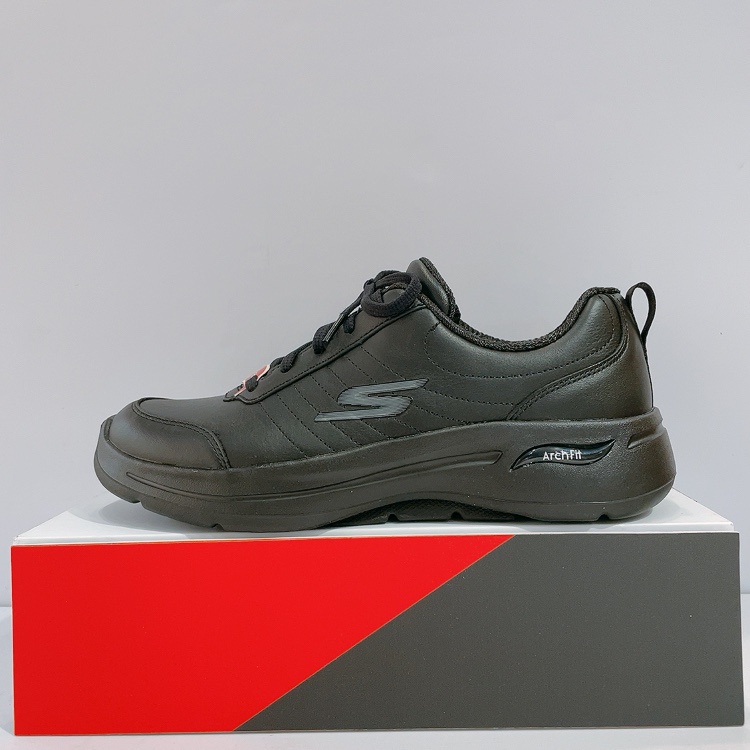 SKECHERS GO WALK ARCH FIT 女生 黑色 舒適 皮革 足弓支撐 運動 慢跑鞋 124413BBK