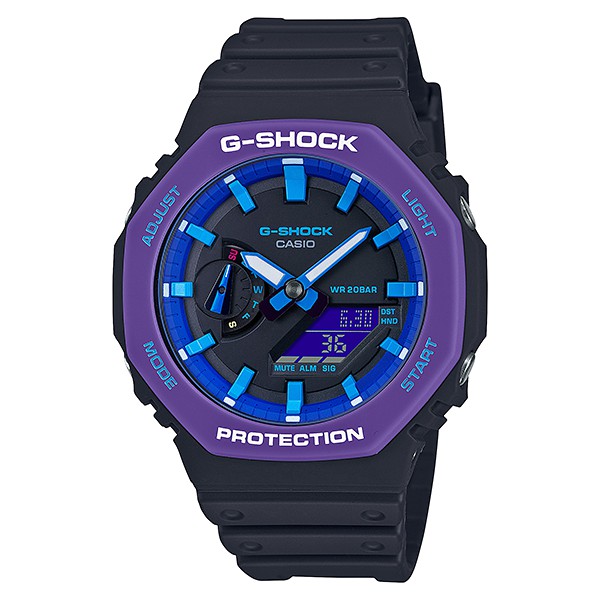 【聊聊甜甜價】CASIO G-SHOCK GA-2100THS-1A 農家橡樹電子錶(黑X藍紫) 【贈】一組雙色錶帶