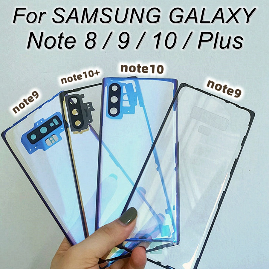SAMSUNG 三星 Galaxy Note 8 9 10 Plus 透明玻璃後蓋電池門板後殼帶相機鏡頭更換+不干膠貼紙