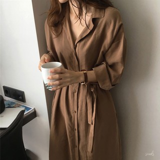 韓版港味chic寬鬆大衣系帶收腰薄款風衣外套女中長款