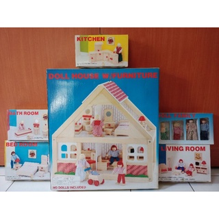 ✨請先私訊，免運宅配&可議價✨兒童玩具-橡木娃娃屋&傢俱組(客廳、臥室、廚房、浴室、娃娃4人組）