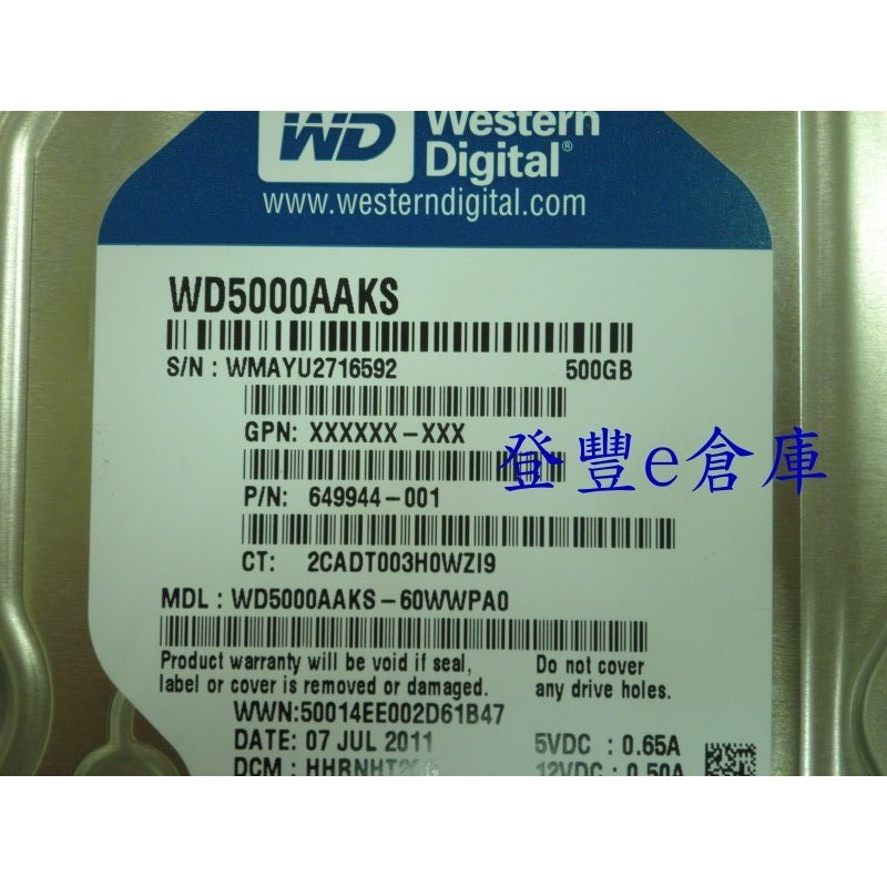 【登豐e倉庫】 YF428 WD5000AAKS-60WWPA0 500G SATA2 硬碟