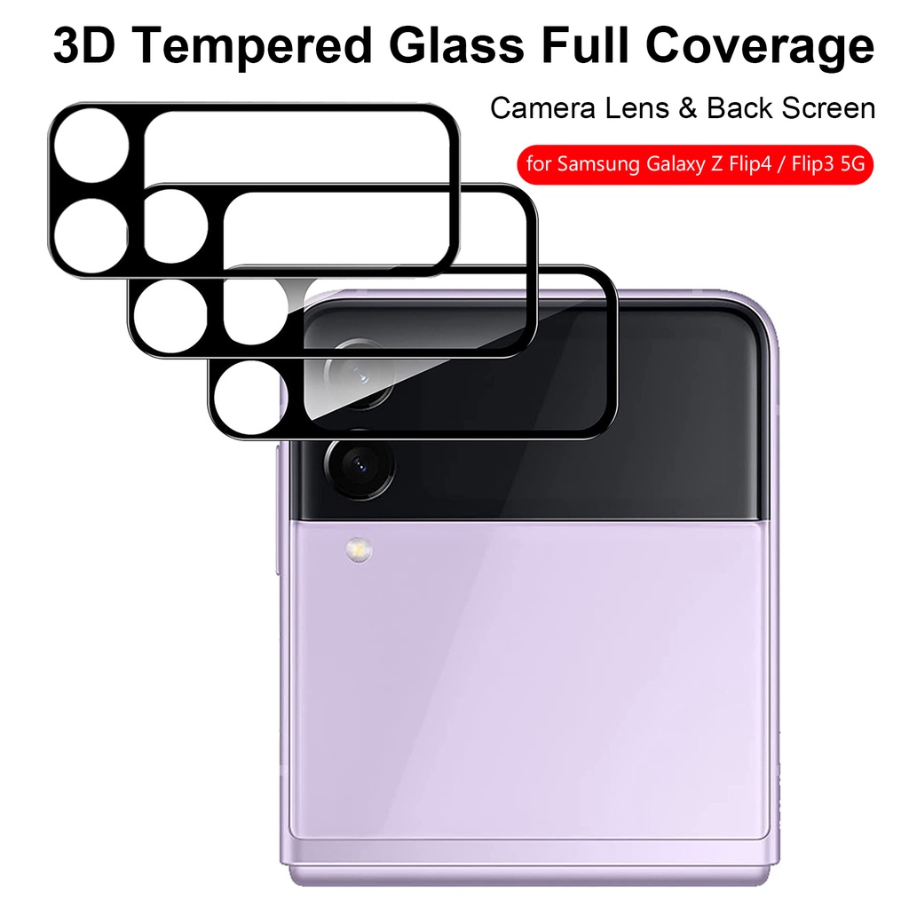 三星Galaxy Z Flip 4 3 鏡頭貼3D一件式玻璃貼全膠Z Flip4後置螢幕保護膜防刮Flip4防摔