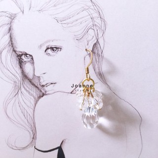 『Joanne studio』#065 雪瑩系列 圓圓水晶+水滴 造型耳環 耳勾式 現貨