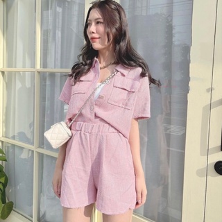 小香風編織款抽鬚口袋套裝 小香襯衫套裝粉色現貨