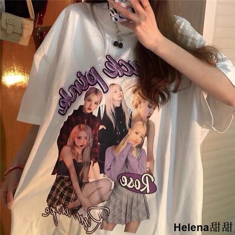 Helena甜甜🎀BlackPink同款T恤 夏季新款短袖t恤女blackpink同款衣服原創街頭嘻哈上衣服