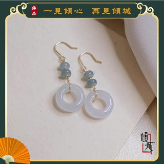 【傾城】手作翡翠圈14k包金耳環優雅清新耳鉤耳飾日韓飾品女