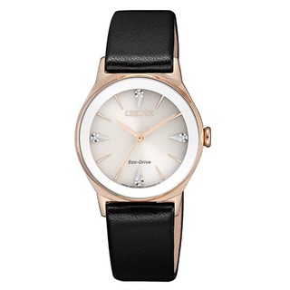 CITIZEN 星辰錶 EM0733-08A LADY'S系列 時尚優雅光動能女錶 /天然鑽石 /黑色錶帶 28.2mm