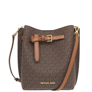MICHAEL KORS 經典老花滿版水桶包 斜揹包 防刮PVC 肩揹包 側揹包 M19157 深咖啡色MK(現貨)