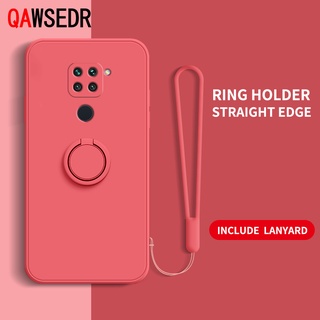 Redmi Note 9 10X 4G 直邊液態矽膠精密相機蓋外殼軟手機套帶支架掛繩的環形支架保護套