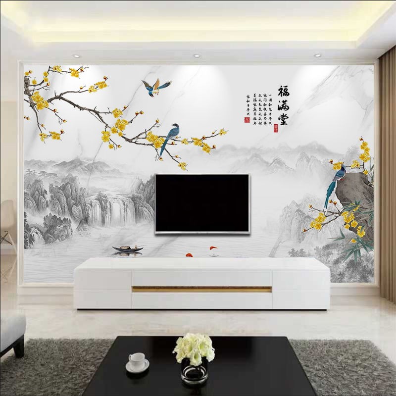 新品現貨 8d中式視背景墻壁紙客廳裝飾3d山水風景壁畫5d簡約立體墻布貼畫風水畫國畫山水畫字畫客廳裝飾畫轉運開運 蝦皮購物