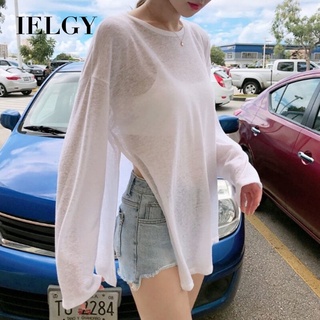 IELGY 女裝夏季時尚分體寬鬆顯瘦長袖t恤女防曬上衣