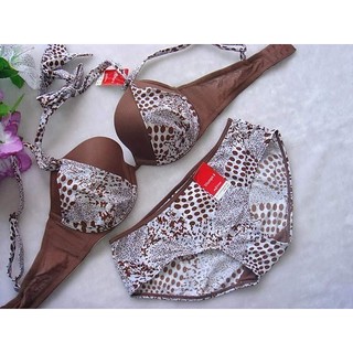 黛安芬 單件內衣💕party bra 豹紋 雙層拉提 綁帶 繞頸內衣 厚襯~32D/70D(沒有內褲)