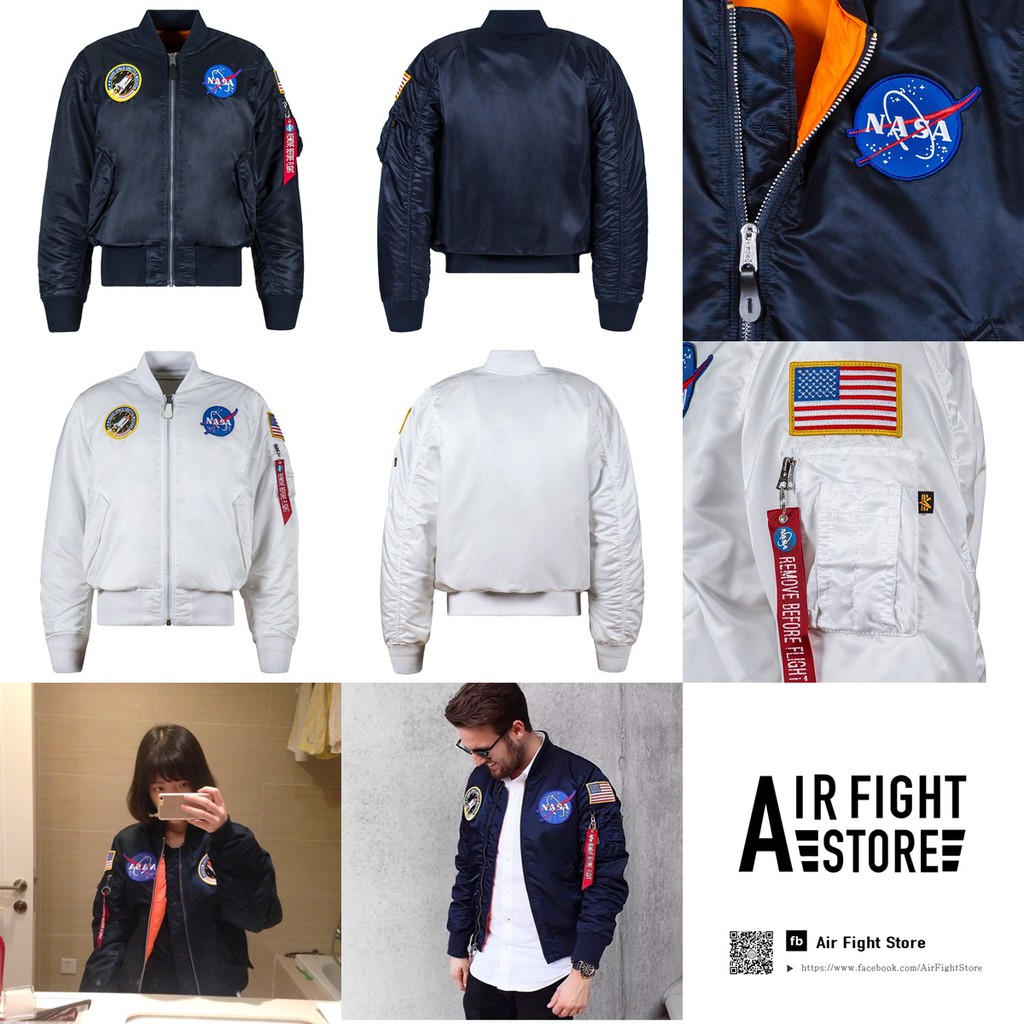 美國公司貨 ALPHA INDUSTRIES NASA MA-1 太空總署 深藍 刺繡貼布 飛行夾克 防風外套 藍/白