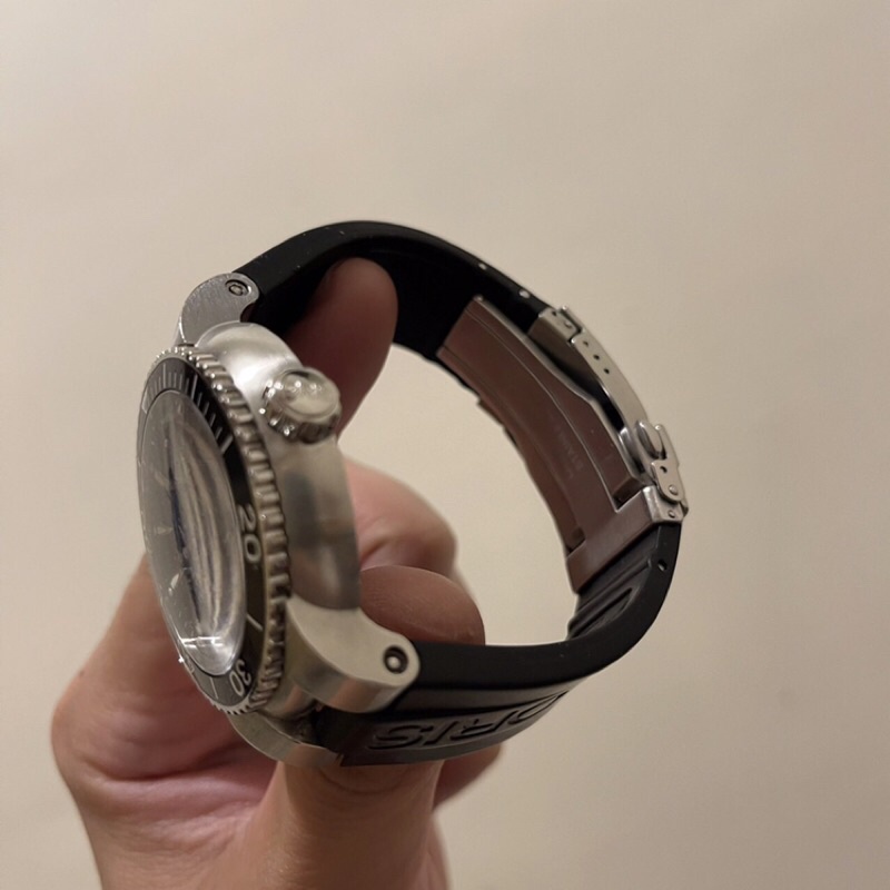 二手 (損傷品) ORIS 瑞士 RUBBER 黑色膠帶 錶帶 橡膠 豪利時 計時腕表 潛水 機械表 蝴蝶扣