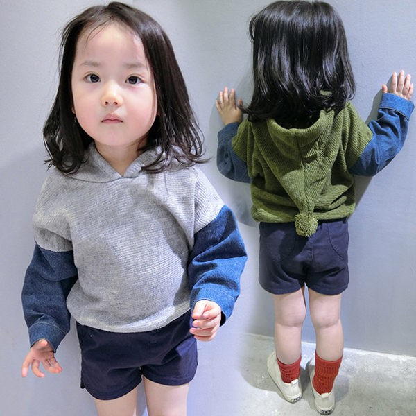 [限時特價.只有今天]連帽針織拼接牛仔袖子長袖上衣 橘魔法Baby magic 現貨在台灣  兒童 童裝