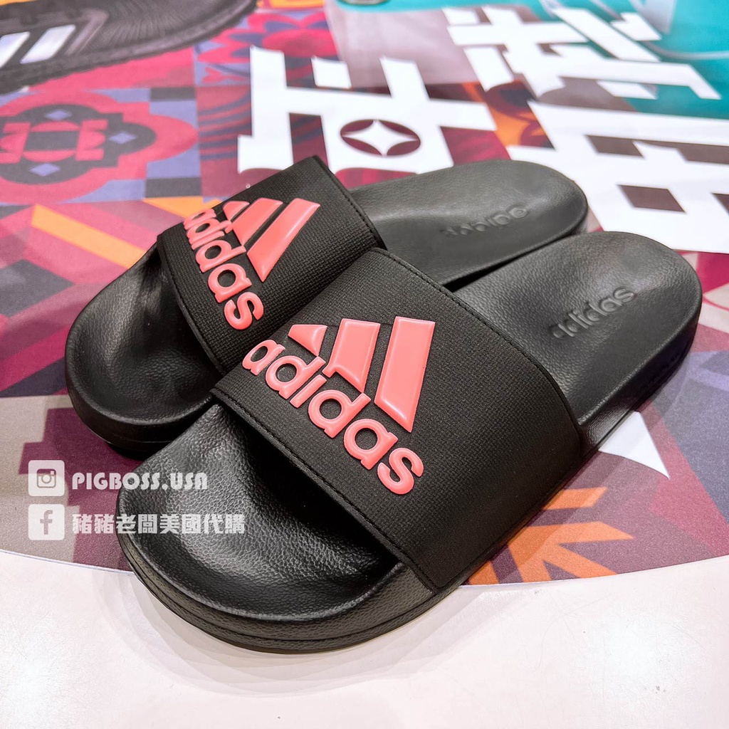 【豬豬老闆】ADIDAS ADILETTE SHOWER 黑桃粉 LOGO 防水 運動 休閒 拖鞋 男女鞋 GZ3778