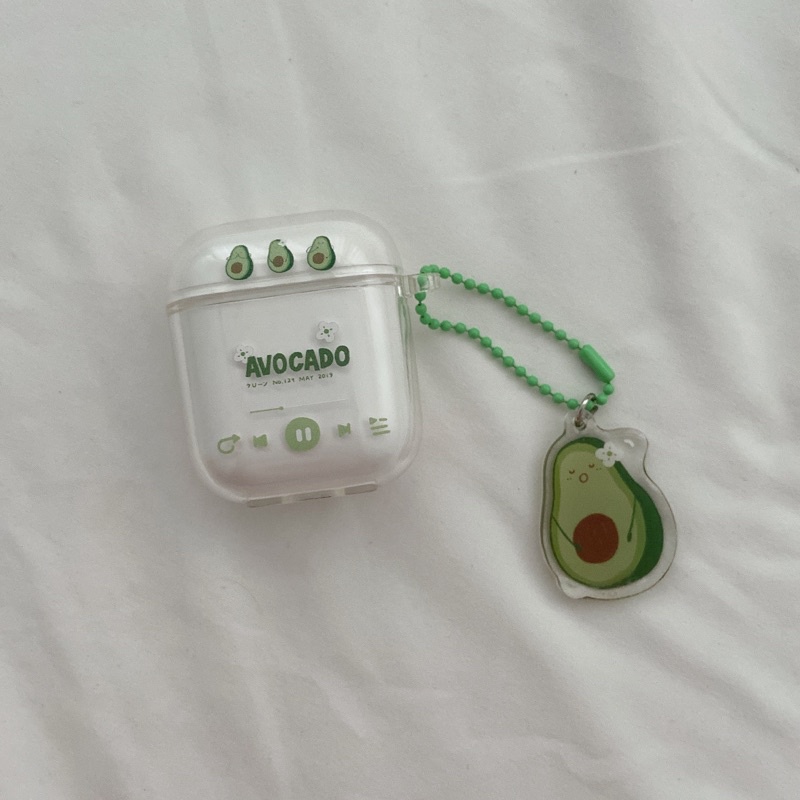 [全新]酪梨Airpods無線耳機保護殼 透明綠色保護套附可愛酪梨吊飾牛油果手機3C週邊蘋果Apple實拍
