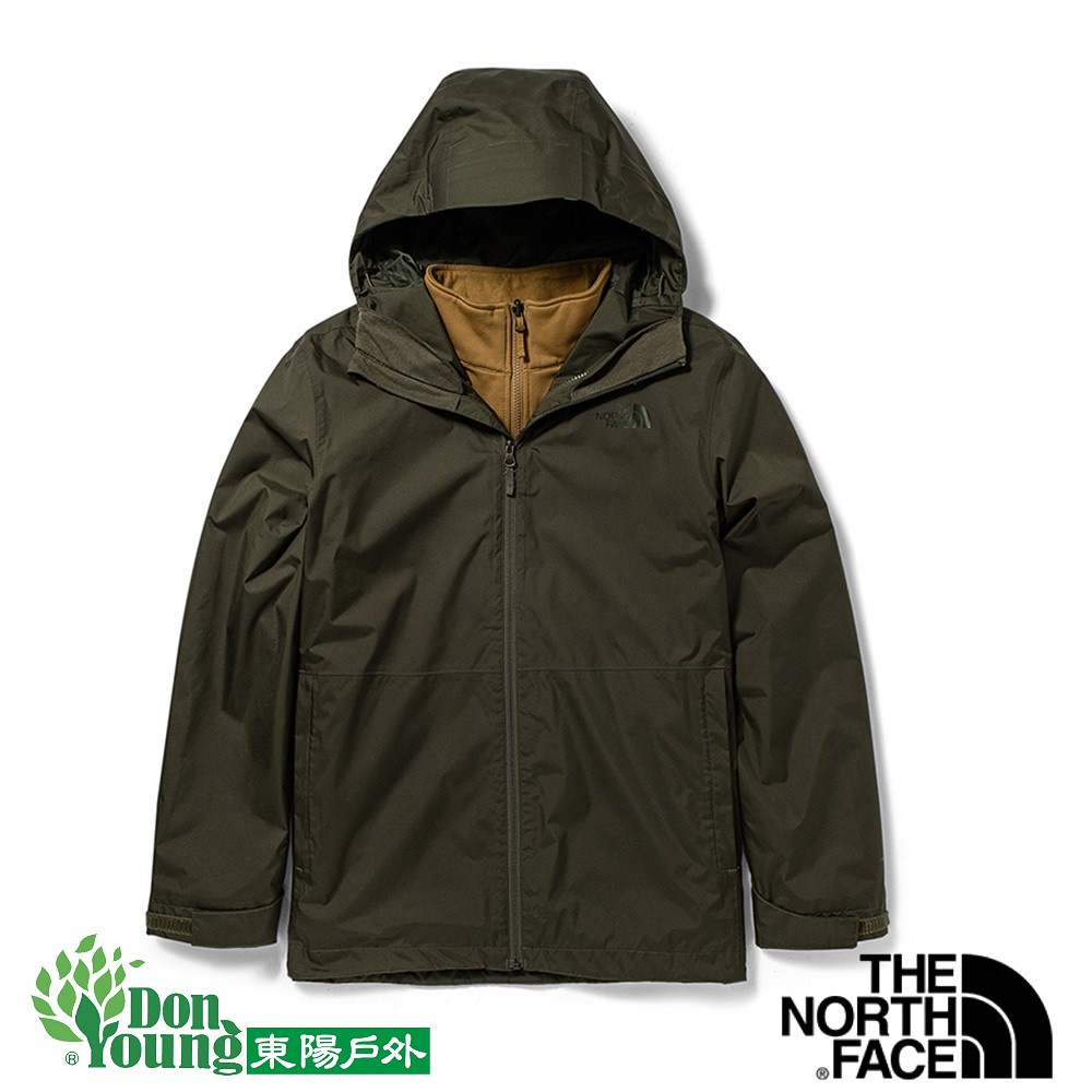 【THE NORTH FACE】北面男款防水透氣三合一外套綠棕色 5AXUT89