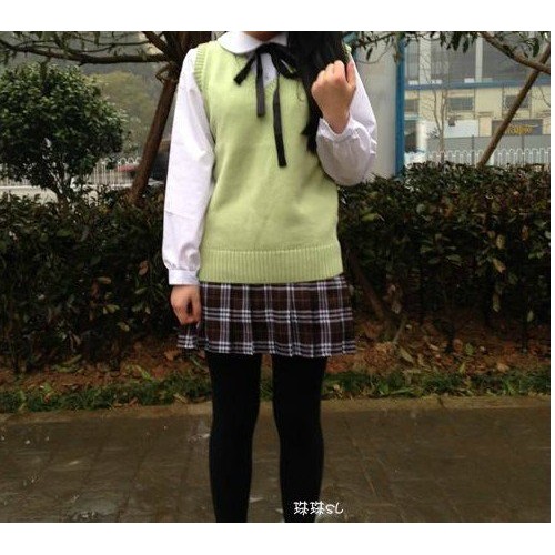 Cosplay 長谷川夢pupa制服果綠毛衣背心 蝦皮購物