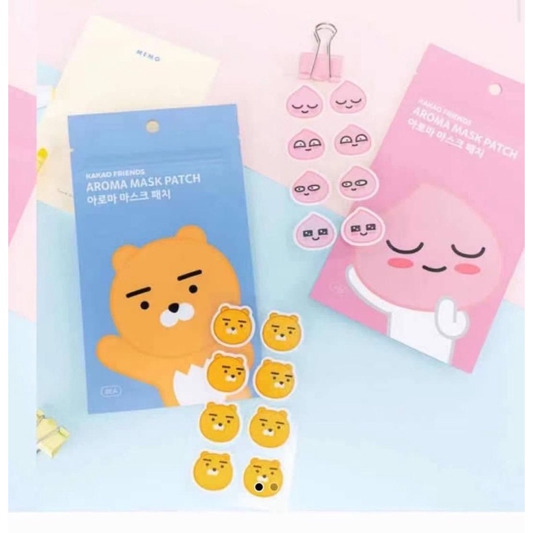 熱銷‼️韓國代購 KAKAO 萊恩 桃子 可愛小熊 精油口罩貼 Aroma微笑 口罩香氛貼 橘色 笑臉