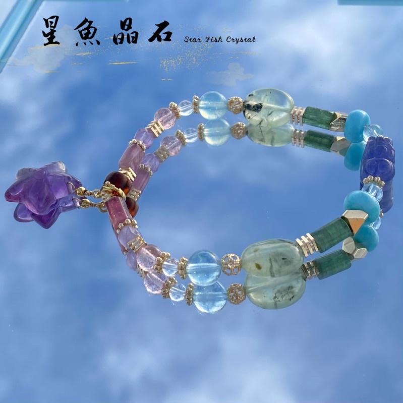 丹泉石貔貅/🔮紫水晶海星/彩色碧璽/多寶包14k設計款手珠鍊