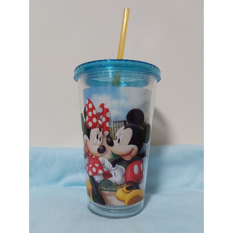 全新1個 香港迪士尼米奇、米妮 吸管杯 吸管水杯 水杯 飲料杯 塑膠杯