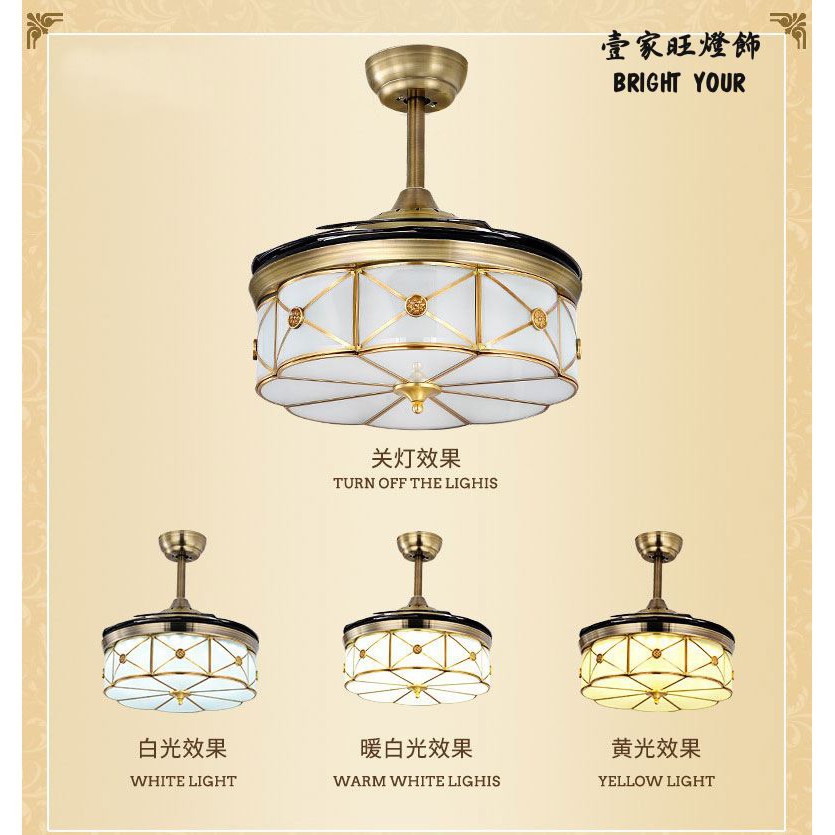 電扇燈led純銅玻璃燈罩輕奢飯店餐廳帶扇吊燈歐式酒店隱形吊扇燈 蝦皮購物