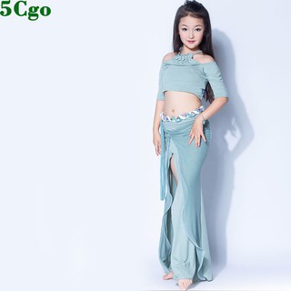 5Cgo兒童肚皮舞女童舞蹈裙表演練功服珍珠女神套裝紫羅蘭豆綠色雙色可選透氣飄逸 t622342428435