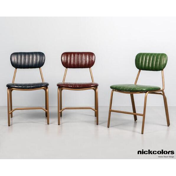 尼克卡樂斯 ~工業風靠背皮質餐椅 電腦椅 書桌椅 咖啡廳椅子 陽台椅 藍/棕/黑/白/綠/紅 六色可選