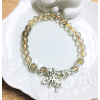 ＊FollowV＊香港正生銀飾《現貨》925純銀 吉祥大象 天然石鈦晶招財金絲珠 彈性串珠手鍊