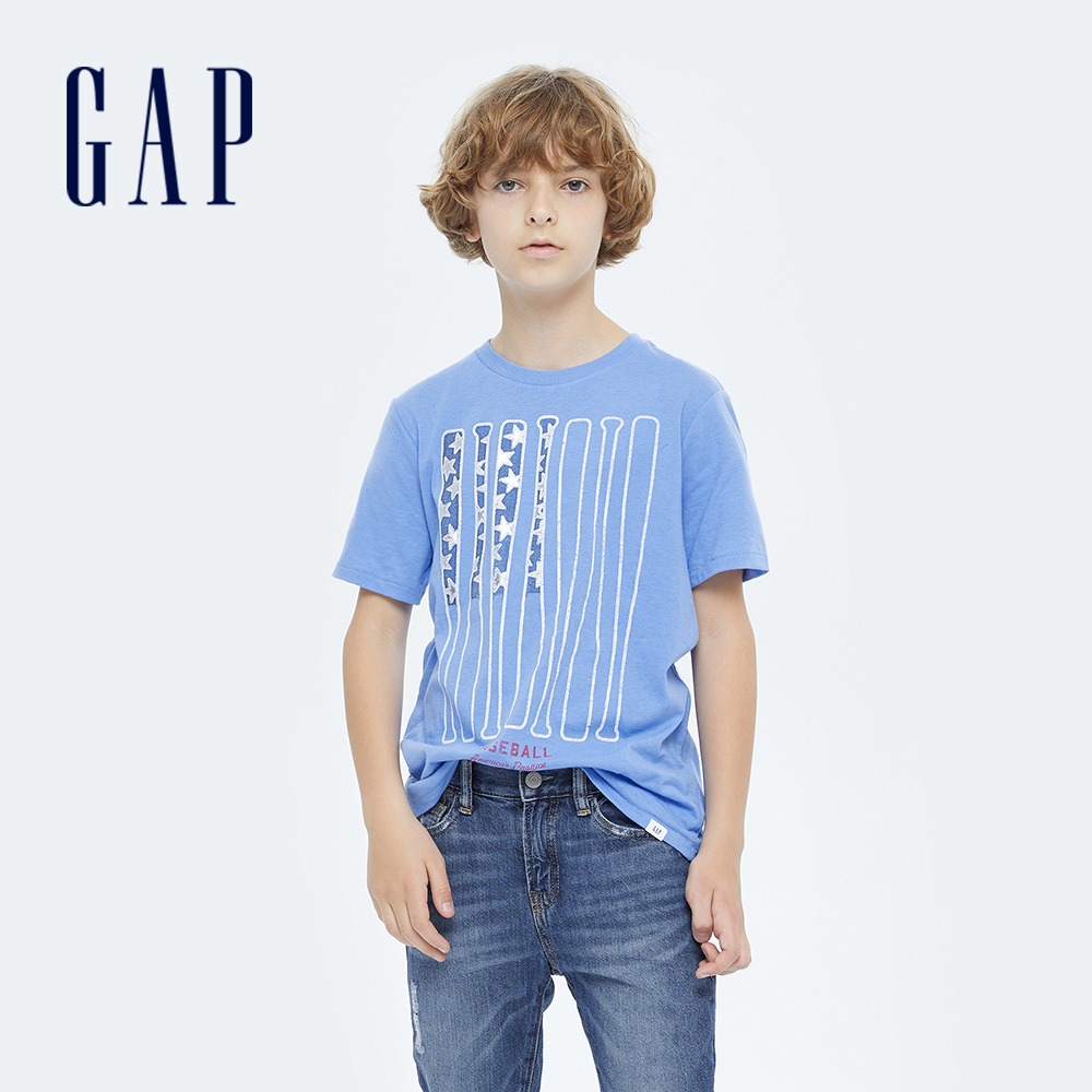 Gap 男童裝 純棉運動印花短袖T恤-藍色(697149)