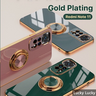 鍍金 Redmi Note 11 保護套 11S 11 Pro 4G 5G 便攜環支架 360 閃光超薄支架軟相機帶保護