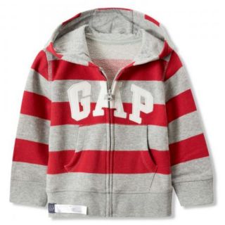 gap logo系列寬條紋連帽休閒外套 紅色條紋