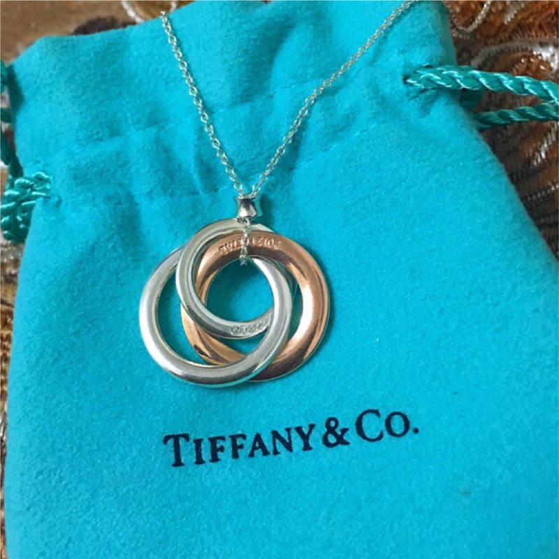 Tiffany&amp;Co 玫瑰金三環項鍊 二手真品/正櫃價格16,000