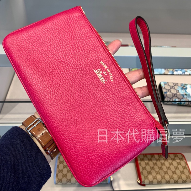 全新 Gucci 古馳 手拿包 桃紅色 粉紅色 長夾 錢包 宴會包 保證真品 正品 義大利製 牛皮 拉鍊包 女用 萬用包