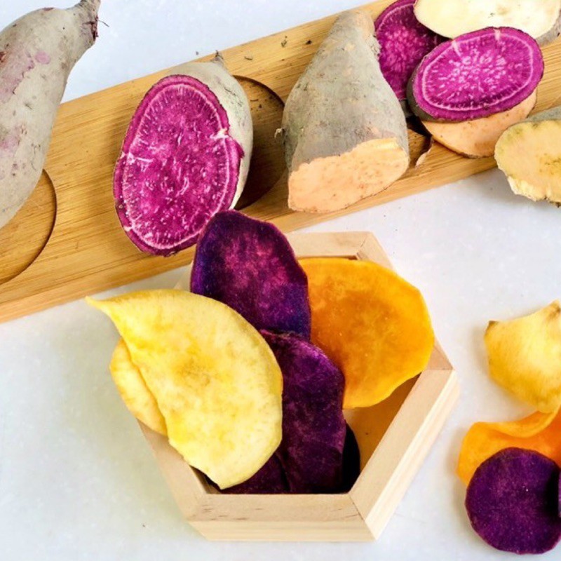 彩色薯片，台灣黃薯、紅薯、紫薯（低溫真空乾燥）香、酥、脆的地瓜片