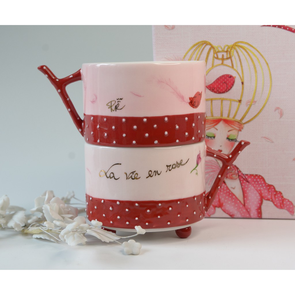 【免運🔥】 義大利品牌 玫瑰小鳥陶瓷雙杯組 情侶杯 下午茶 茶具茶杯 馬克杯 咖啡杯 ROSSO REGALE