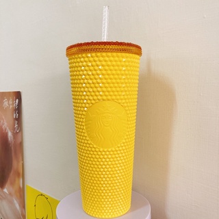 ［全新現貨］出清 星巴克 24OZ Bling 亮麗 黃 TOGO 冷水杯 咖啡 吸管 刺蝟杯 刺刺杯 榴槤杯