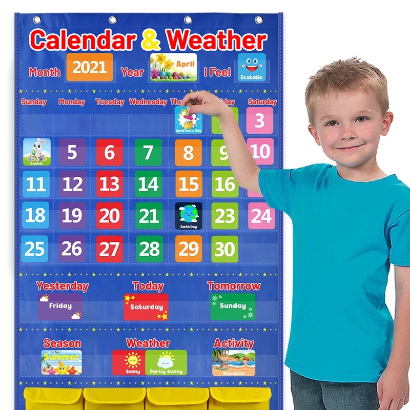 📅教室裝飾日曆天氣口袋圖表掛袋