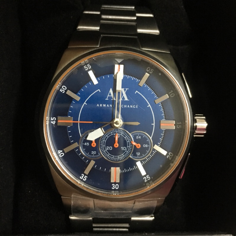 AX三眼藍鏡面銀鋼男錶，全新便宜賣（生日禮物、情人禮物優