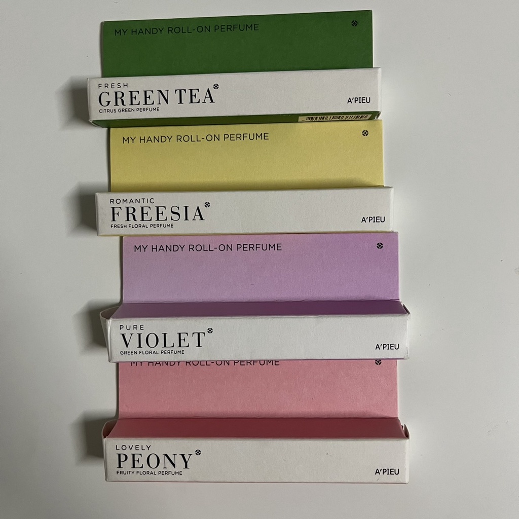 韓國A’PIEU 滾珠香水-FREESIA小蒼蘭、GREEN TEA綠茶、VIOLET紫羅蘭琥珀、 PEONY蘋果牡丹