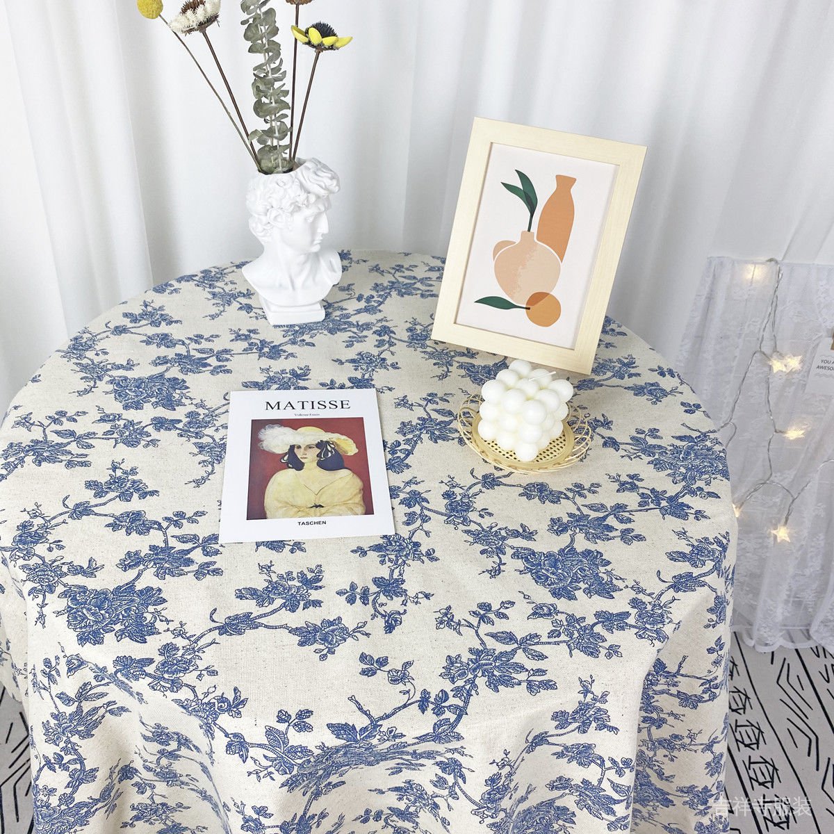 吉祥寺 韓式復古藍色碎花桌布ins風小眾玫瑰野餐布拍照背景布棉麻茶几布 蝦皮購物