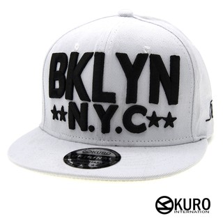 KURO-SHOP白色黑色繡線BKLYN NYC潮流平板帽棒球帽