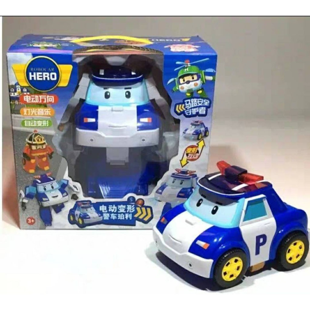 電動變形波力poli玩具 任向行駛 自動變形 炫彩燈光 音樂警車 兒童玩具車